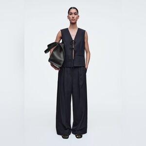 COS RELAXED LINEN-BLEND WIDE-LEG PANT TROUSERS 2 BLACK